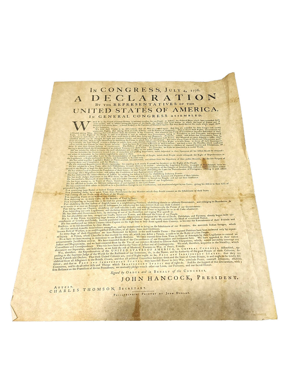 Vintage Style Declaration of Independence Parchment Document Replica Poster 1776
